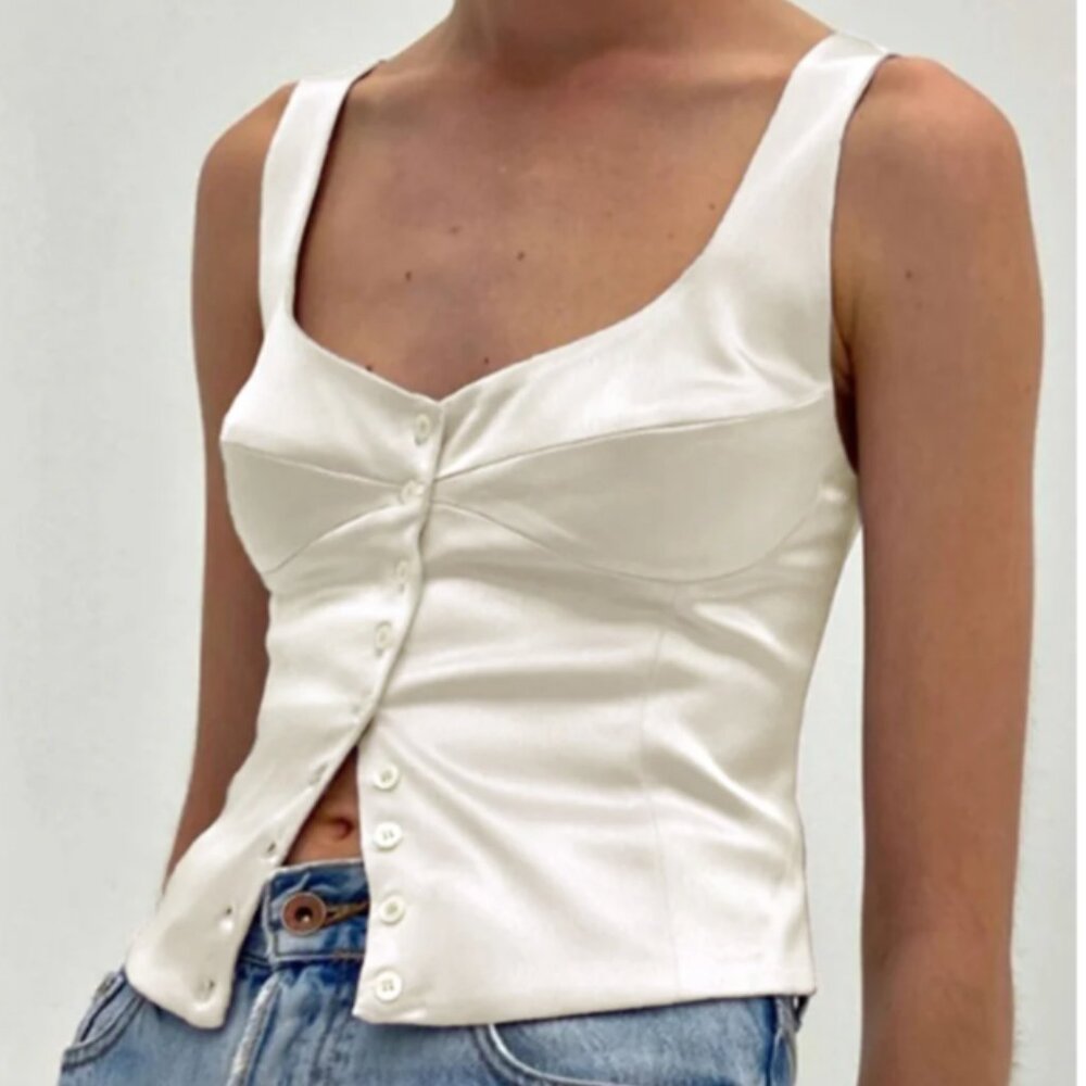 Commense Cream Button-Up Sculpted Tank